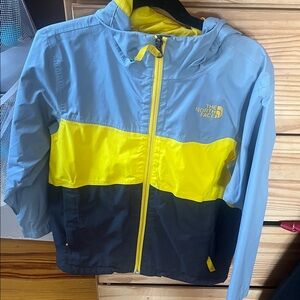 The North Face Blue, Yellow and Black Colorblock Hooded Windbreaker
